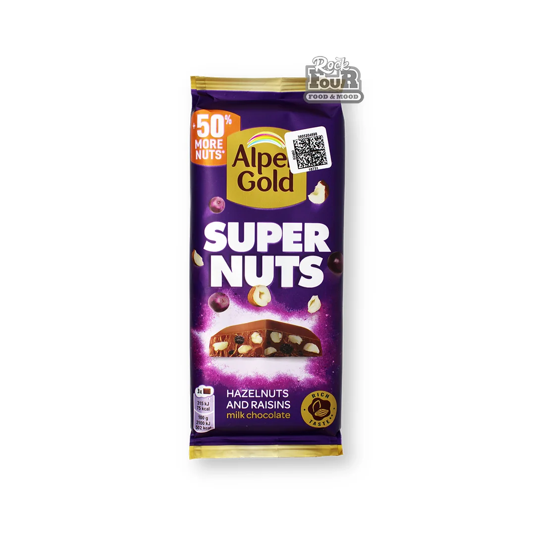 Կաթնային շոկոլադե սալիկ «Alpen Gold Super Nuts» պնդուկով և չամիչով 120գ